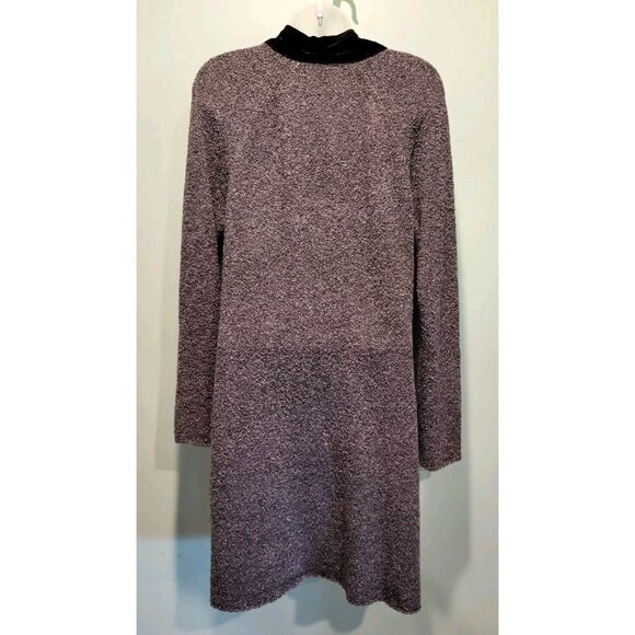 J Jill Gray Black Merino Wool Silk Open Long Cardigan Sweater Velvet Trim Sz M - Picture 3 of 6